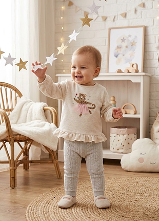Світла кофтинка з золотистим декором lullabay для дівчинки 12-18 місяців, зріст 80-86 см