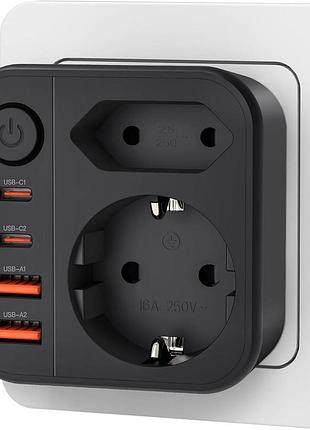 Универсальный сетевой адаптер 6 в 1 travel adapter 806de переносной многорозеточный блок