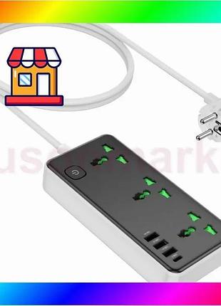Bs мережевий зарядний пристрій best mix подовжувач hoco ac7a storm 3 usb/type-c 3 розетки 1.5m чорний bas77/n