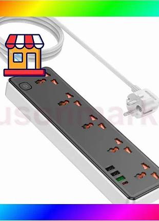 Bs мережевий зарядний пристрій best mix подовжувач hoco ac14a rico 3 usb/type-c 5 розеток 1,5m pd/qc, bas77/n