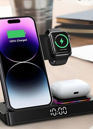 Док станція бездротова зарядка qi fast wireless charger ow-27 15w, watch/airpods/phone 4в1