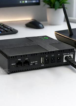 Джерело безперебійного живлення для роутера ups 10400mah 36вт, безперебійник дбж 5v 9v 12v для мережевого обладнання, net-36-black