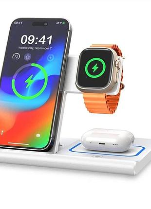 Бездротовий зарядний пристрій exw hys03 3-в-1 fast wireless charger складний для iphone, apple watch, airpods, док-станція qi 15w