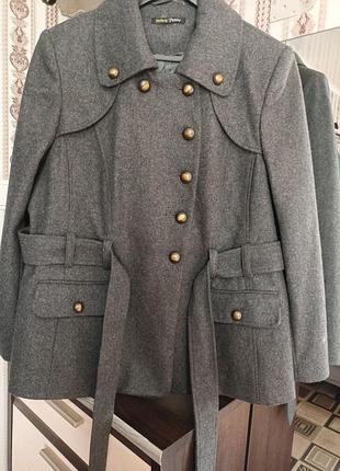Пальто шерстяное женское, в стиле милитари. цвет серый, размер l,xl.
