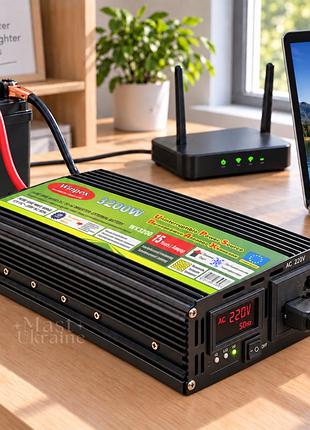 Инвертор преобразователь напряжения 12в–220в wimpex 3200w с зарядкой акб, дисплеем и usb, реальн номинальн мощн 1800вт, wx- 3200v
