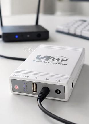 Джерело безперебійного живлення для роутера ups 10400 mah wgp з usb і dc-виходами 5v 9v 12v, безперебійник міні дбж, wgp-104-white