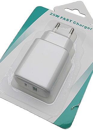 Зарядний пристрій б/к адаптер рівномірний usb + type-c 25 вт арт.103125