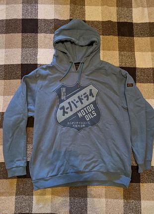 Серо-голубая худи superdry с принтом motor oils / union oil (англия)