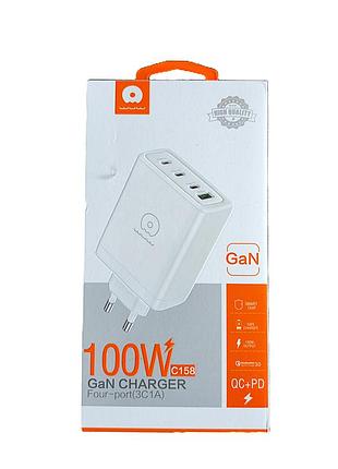 Мережевий зарядний пристрій wuw c158 gan 100w 20v 5a fast charge pd qc 4 порти 3xtype-c usb-a power delivery quick charge 3,білий