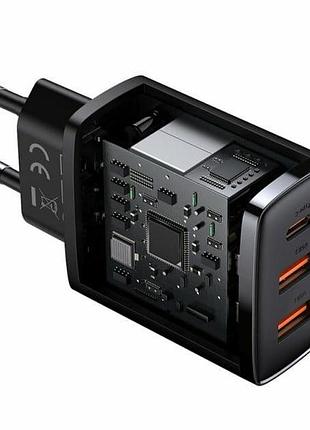 Мзп baseus compact quick charger 30w (type-c + 2usb) (black) 33373 baseus