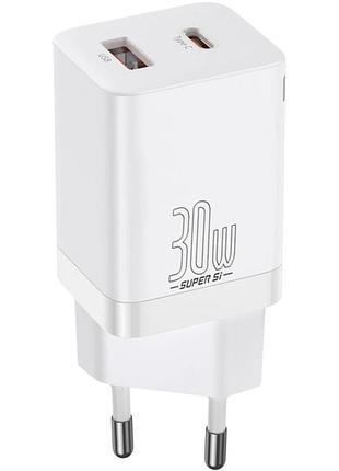 Мзп baseus super si pro quick charger type-c+usb 30w (white) 33681 baseus