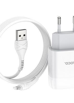Мзп hoco c12 charger + cable (lightning) 2.4a 2usb (white) 12219 12219 hoco