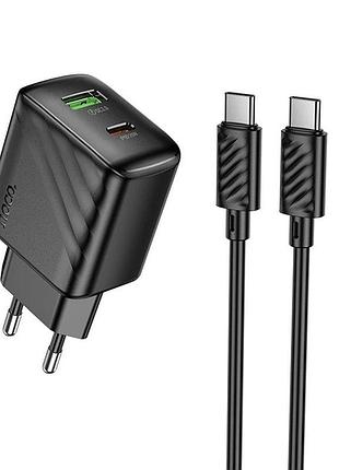 Адаптер мережевий hoco c to c cable leader charger set cs95a |1usb/1type-c, pd/qc, 30w/3a| (black) 000012298