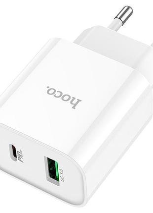 Мзп hoco n52 monsoon pd20w+qc3.0 (1usb-a/1c) + кабель type-c to type-c (white) 00076860 hoco