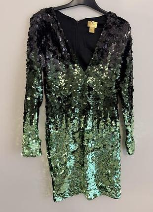 Вечірня сукня жіноча h&m міні з паєтками чорно-зелена xs-s