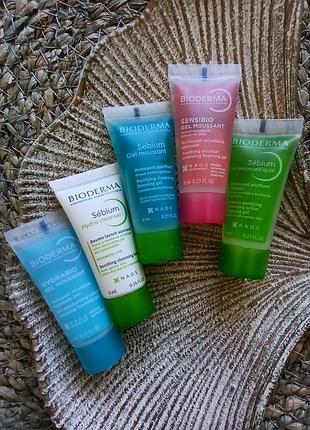 🛍️набір мініатюр 5шт. гель для вмивання bioderma sebiom, sensibio, hydrabio