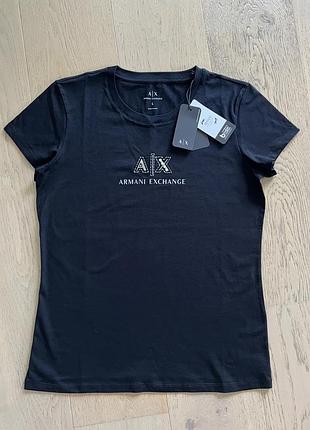 Жіноча футболка armani exchange slim fit з логотипом a|x зі стразами розмір l