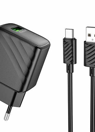 Сетевое зарядное устройство 18w 1usb qc 100-240v usb type-c черный hoco cs21a с кабелем 1м