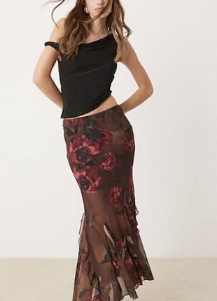 Нова шифонова спідниця максі new look у квітковий принт (розмір 52 / xl-xxl) опис: продам розкішну повітряну спідницю максі