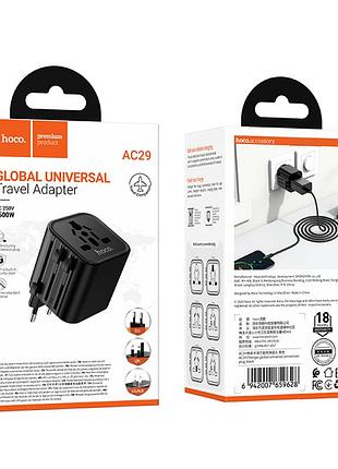 Мультифункціональний мережевий адаптер hoco ac29 changer 1000w (eu,us,uk,aus)(чорний)