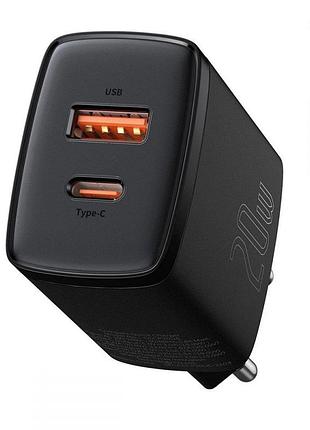Мзп baseus compact quick charger 20w qc+ pd (1type-c + 1usb) (black) 32367 baseus
