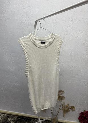 Zara чоловічий котоновий подовжений бавовняний білий жилет жилетка безрукавка