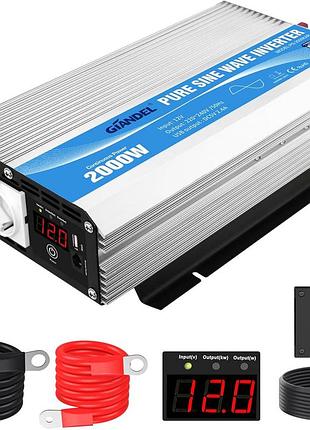 Giandel - инвертор 2000w, 12v–230v, 2 розетки ac+usb, led-дисплей, преобразователь тока с чистой синусоидой