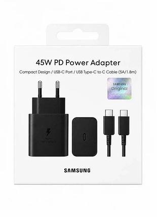 Комплект зарядки для samsung 45w с кабелем type-c to type-c, черный