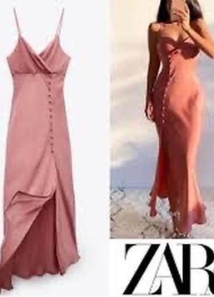 Сатиновое платье миди pink zara dress