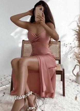 Сатиновое платье миди pink zara dress