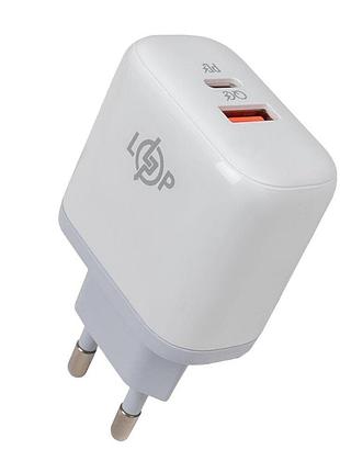 Зарядка для телефону lp 45w (type-c+usb) qc +кабель (type-c to type-c) 45wch logicpower
