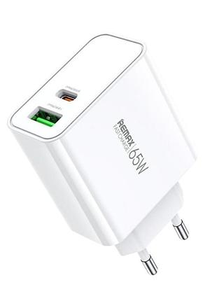 Сетевое зарядное устройство remax kiddy 2 порта, usb + type-c 65w (rp-u125)
