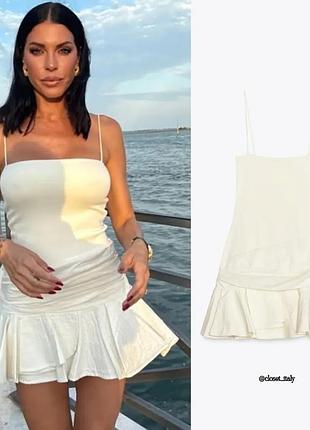 Жіноче коротке плаття на бретельках з обʼємним низом zara розмір xl
