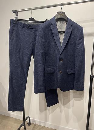 Шерстяний синій чоловічий костюм двійка next tailoring (тканина nova fides italy), р. l (42r / 32r)