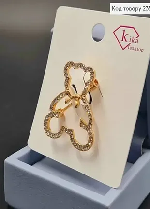 Брошка "ведмежатко" з блискучими камінцями, 3,6*3см, золотого кольору