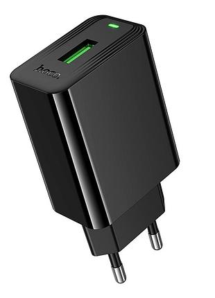 Сетевое зарядное устройство hoco cs92a 1usb qc 18w компактное с led-индикатором для смартфонов черный