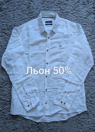 Нарядна біла сорочка henri loyd, 50% льон, стан ідеальний, size l,  плечі 47 підпахви 57 рукав 65 довжина 72/77