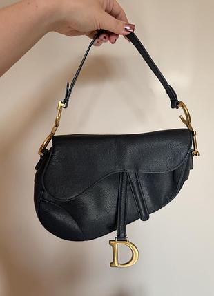 Сумка жіноча christian dior saddle чорна, шкіра grain de veau