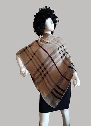 Стильный теплый пончо кейп в стиле burberry