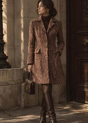 Вінтажне твідове пальто sisley з вовною, мохером та альпакою, стиль chanel