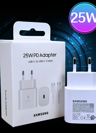 Быстрая зарядка samsung 25w блок + кабель 3а type c - type c, (ep-ta800) для galaxy 25w белый