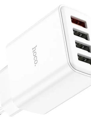 Сетевое зарядное устройство hoco c102a 28.5w 4 порта для смартфонов и планшетов с быстрой зарядкой qc3.0 белое