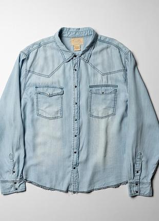 Scully western denim shirt snap button up blue  [smh017453]