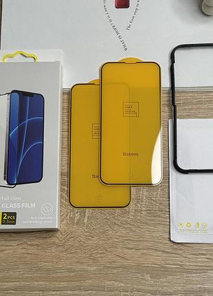 Захисне скло на iphone 14 прозоре з рамкою 2 шт baseus tempered glass