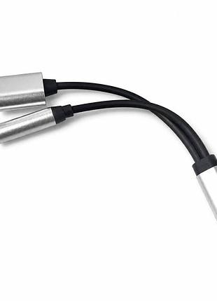 Перехідник 2 в 1 lightning to jack 3.5mm to lightning my026 silver розгалужувач для навушників і зарядки