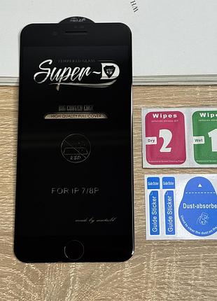 Захисне скло на iphone 8 plus прозоре з чорною рамкою mietubl super 2.5d