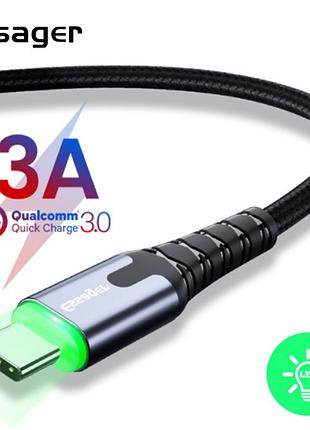 Зарядний кабель з підсвічуванням essager usb type-c 3a 2метра