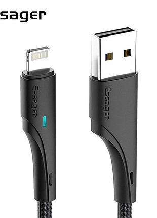 Зарядний кабель rousseau чорний essager fact charge lightning 1метр 2.4a