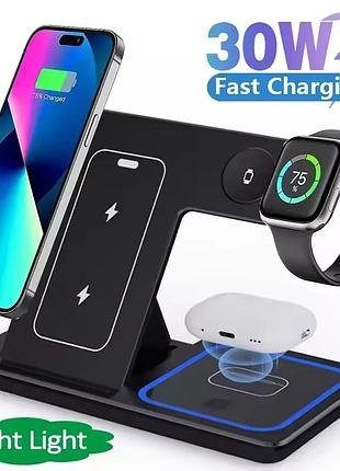 3 в 1 подставка для быстрой беспроводной зарядки 30 вт iphone apple watch airpods pro
