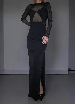 Платье с сеточкой и разрезом на ноге topshop, открытая спина, полупрозрачное, вечернее, коктейльное